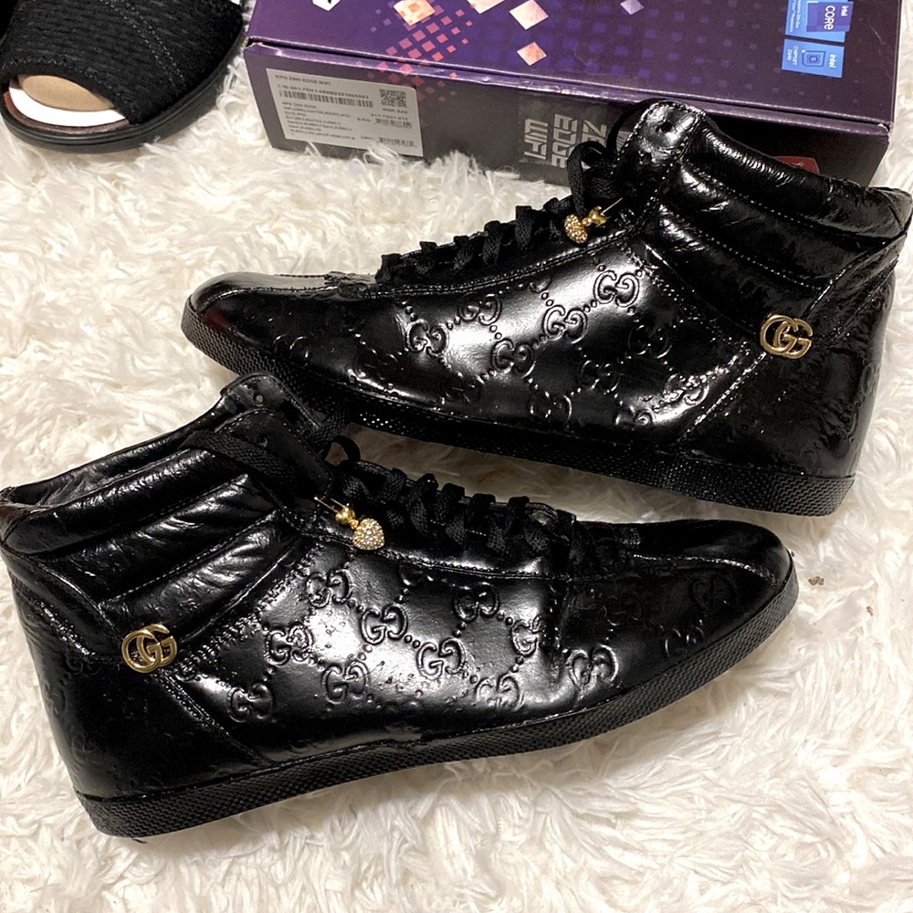 Gucci Leather GG Monogram High Top Sneakers